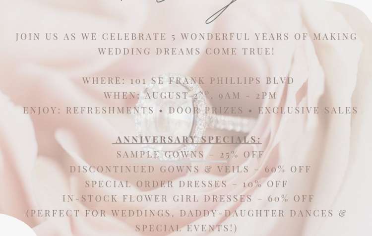Photo 1 of Sand Creek Bridal is Turning 5.