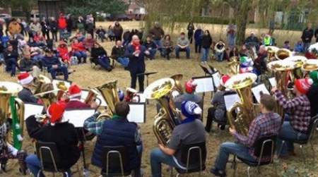 Photo of Tuba Christmas at the Frank Phillips Home.