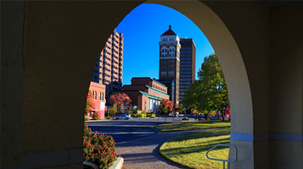 Street view from the Sante Fe train depot showing the Phillips and Conoco buildings