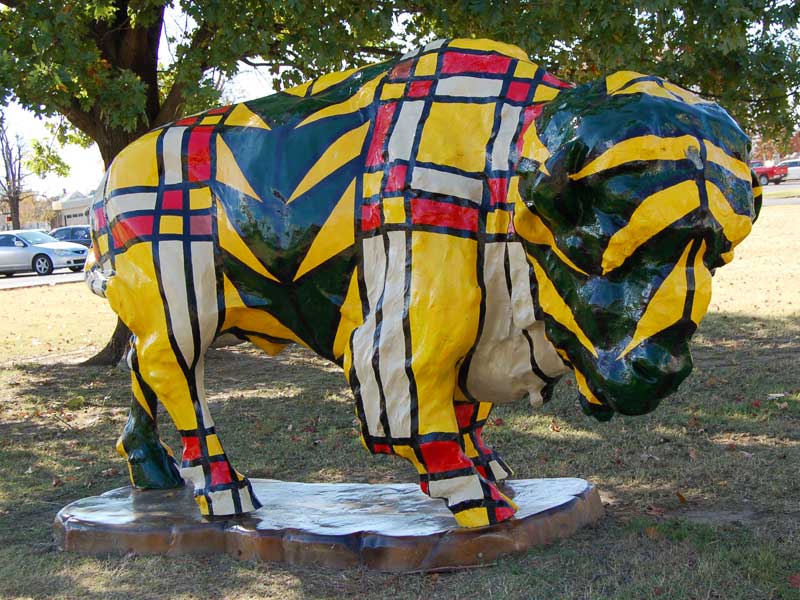 Frankie Painted buffalo sculpture with design inspired by Frank Lloyd Wright