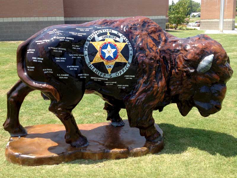 Hi Ho Silver Painted buffalo sculpture with sheriff's office seal