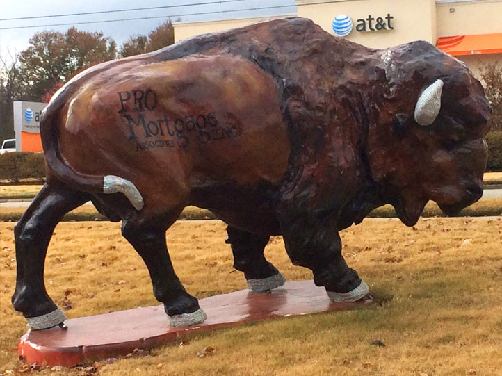 Pro Mortgage Buffalo Painted buffalo sculpture with Pro Mortgage logo