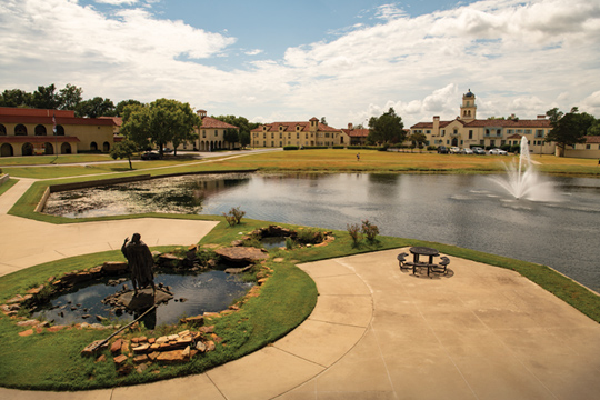 Campus of Wesleyan University with view of pond